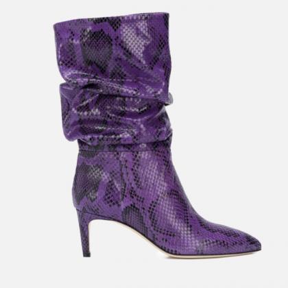 Sexy Purple Pu Point Toe Fold High Heel Calf Boots
