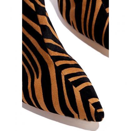 Zebra Suede Print Point Toe High Heel Knee High..