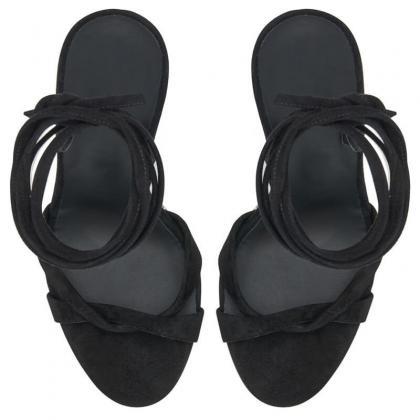 Black Scrub Wedge Open Toe Strap Plain Sandals
