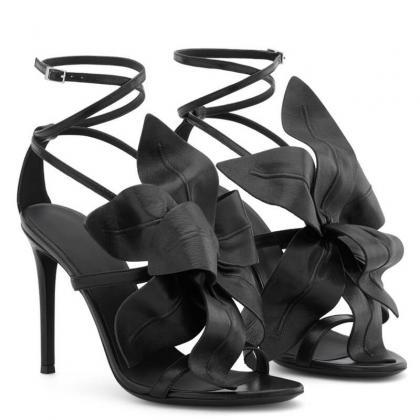 Black Summer Pu Flower Open Toe High Heel Sandals