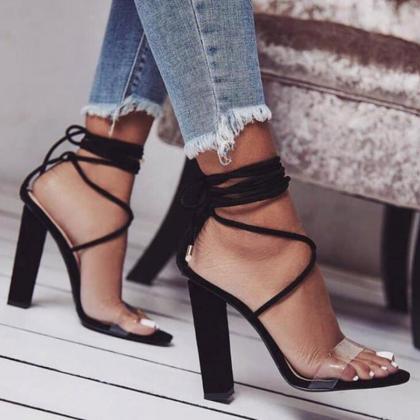 Strapped high heeled sandals-Black