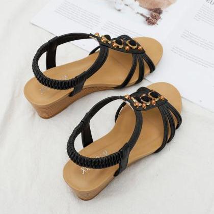 Seaside Roman Wedge Heel Sandals-black