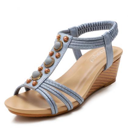 Seaside Roman Wedge Heel Sandals-light Blue