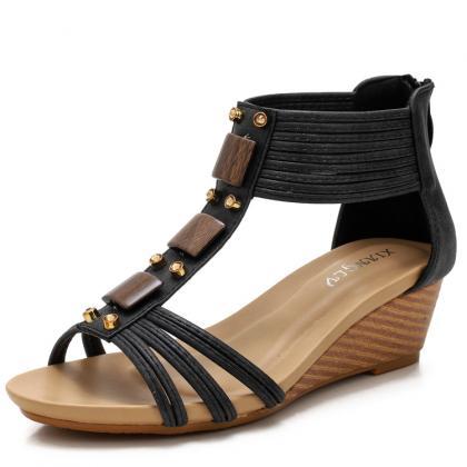 Seaside Back Zipper Roman Sandals-black