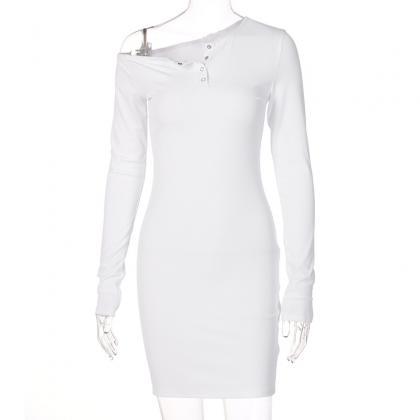 Off Shoulder Long Sleeve Party Dress-white