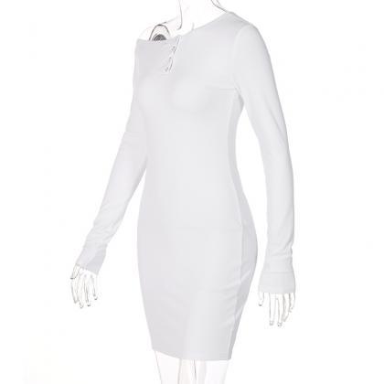 Off Shoulder Long Sleeve Party Dress-white