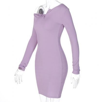 Off Shoulder Long Sleeve Party Dress-purple