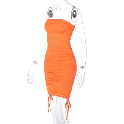 Bra Drawstring Lace Up Dress-orange