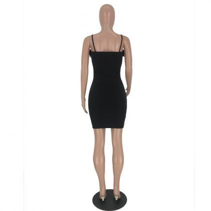 Feather Sling Party Dress-black