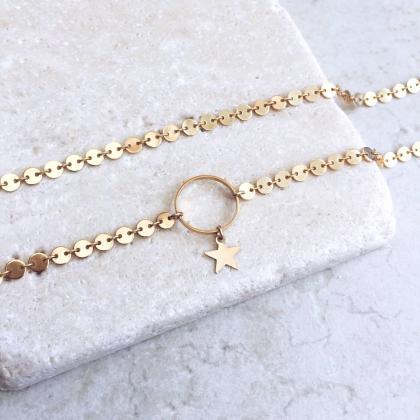 Golden Moon Star Necklace Five Pointed Star..