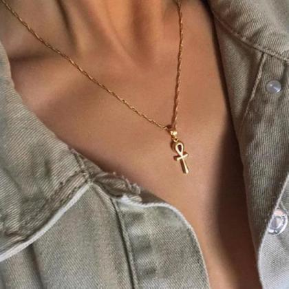 Metal Cross Pendant Necklace Female Clavicle..