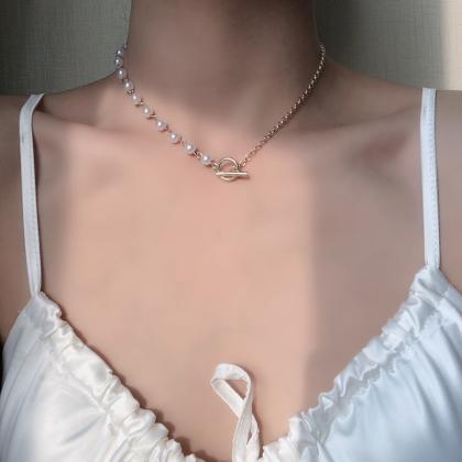 Metal Imitation Pearl Necklace Neck Chain..