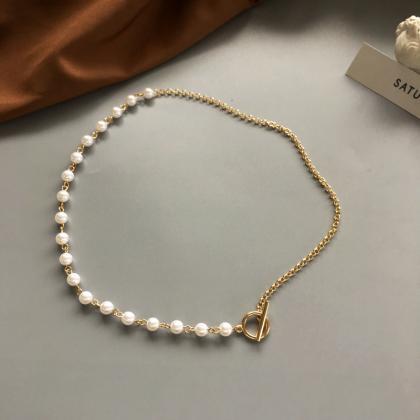 Metal Imitation Pearl Necklace Neck Chain..