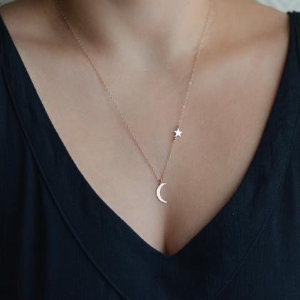 Moon Star Pendant Necklace Women's..