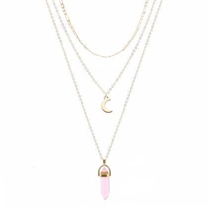 Shipping Alloy Moon Multi-layer Pendant Necklace..