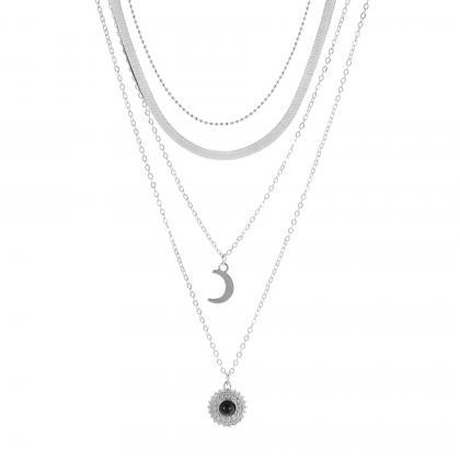 Multi Layer Necklace Neckchain Metal Alloy Moon..