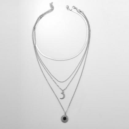 Multi Layer Necklace Neckchain Metal Alloy Moon..