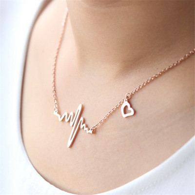 Wave Necklace, Clavicle Chain, Ecg Necklace, Heart..