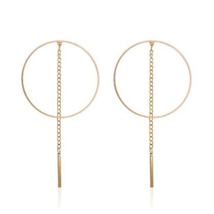 Large Circle Alloy Tassel Earrings-golden