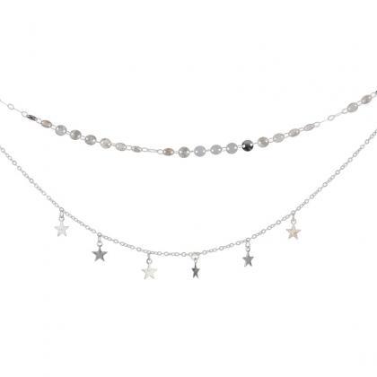 Multi Layer Metal Necklace Round Piece Star Tassel..