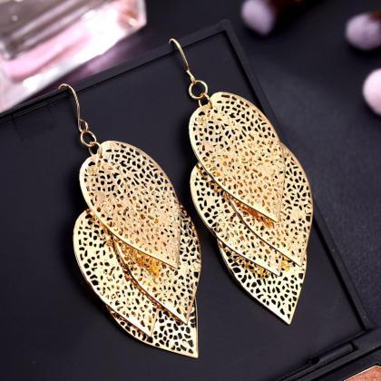 Tassel Cut Out Leaf Earrings, Exaggerated And..