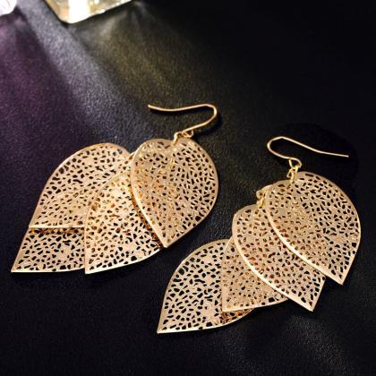 Tassel Cut Out Leaf Earrings, Exaggerated And..