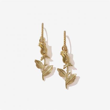 Earrings Of Rose Alloy-golden