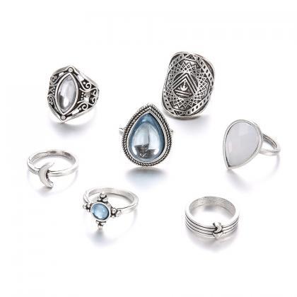 Water Drop Pebble 7-piece Joint Ring Set