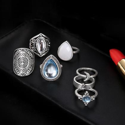 Water Drop Pebble 7-piece Joint Ring Set