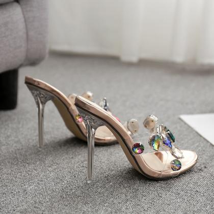 Colorful Rhinestone Crystal Slippers-champagne