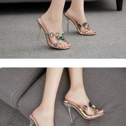 Colorful Rhinestone Crystal Slippers-champagne