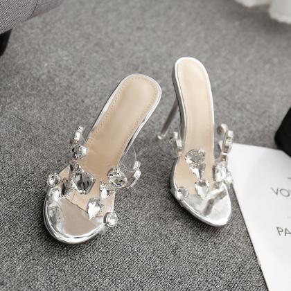 Colorful Rhinestone Crystal Slippers-silvery