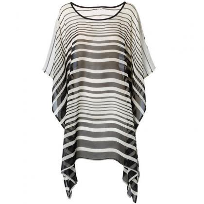 Chiffon Black And White Stripe Loose Beach Skirt..