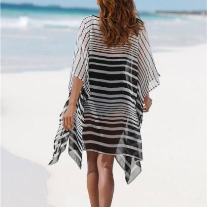 Chiffon Black And White Stripe Loose Beach Skirt..