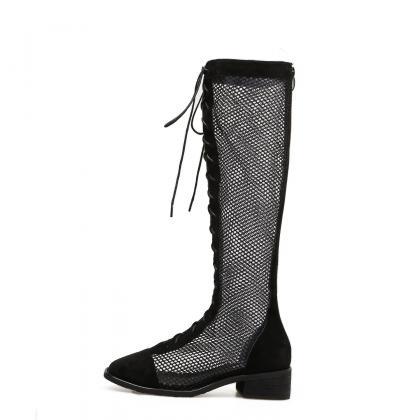 Lace Mesh High Tube Cool Boots Hollow Fashion..