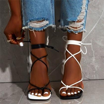 Large Size Black And White Mixed Color Sandals..
