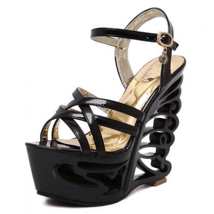 Black And White Extra High Heel Open Toe Sandals