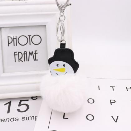 Christmas Snowman Hairball Key Ring Pu Leather..