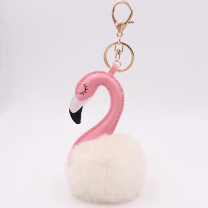 Pu Leather Swan Plush Key Ring Imitation Wool Long..