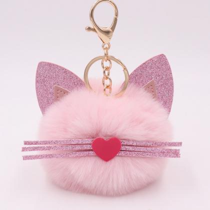 Gretel Pu Leather Beard Cat Plush Key Chain Cute..
