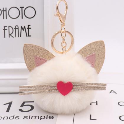 Gretel Pu Leather Beard Cat Plush Key Chain Cute..