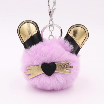 Gold Ear Beard Black Cat Hair Ball Key Chain..