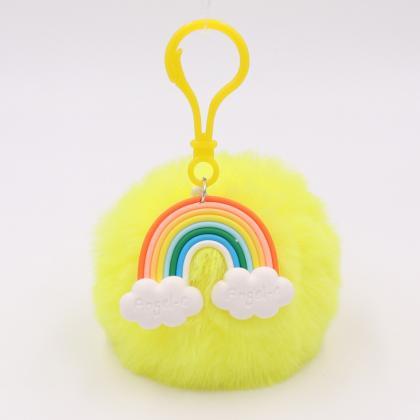 Rainbow Plush Key Button Artificial Wool Ball..