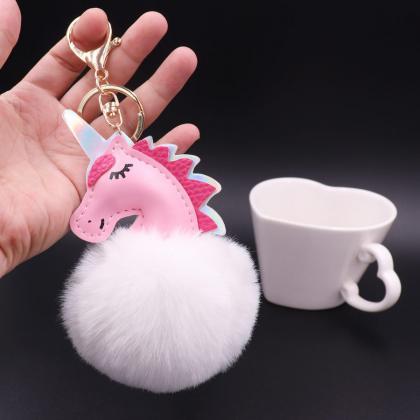 Unicorn Fur Ball Keychain Women's Bag..