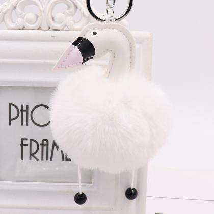 Swan Shaped Hairy Ball Key Pendant Cute Plush Doll..