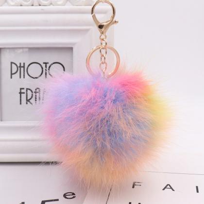 Colorful Fur Ball Bag Key Chain Colorful Imitation..