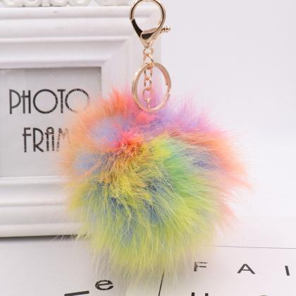 Colorful Fur Ball Bag Key Chain Colorful Imitation..