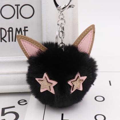 Cute Kitty Fur Ball Key Button Pu Leather Animal..