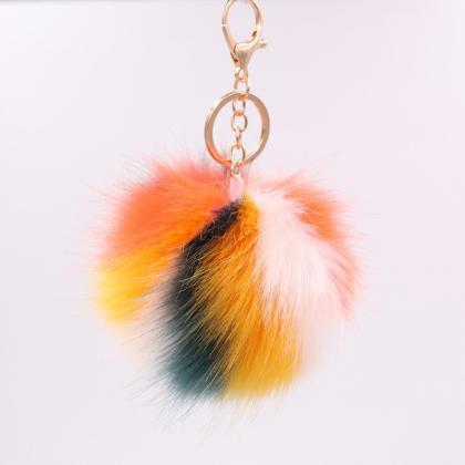 Color Stripe Fur Ball Key Chain Imitation Fox Fur..