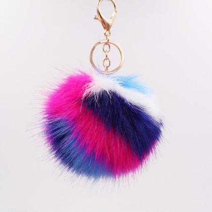 Color Stripe Fur Ball Key Chain Imitation Fox Fur..